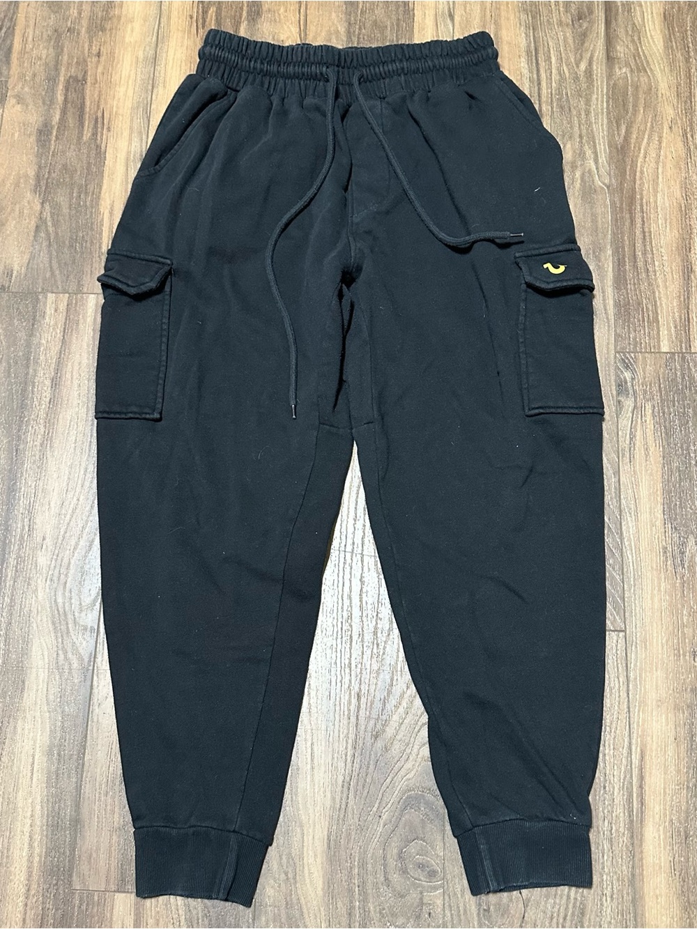 True Religion Women’s Black Cargo Sweatpants Jogger L Large Horseshoe